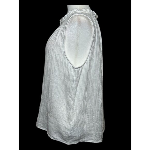 Gap Size M Womens White Sleeveless Top With Metallic Threading  Ruffle neckline - Picture 3 of 10